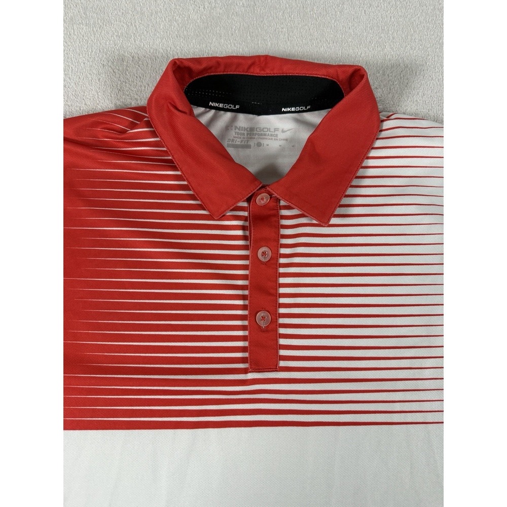Nike Golf Dri Fit Polo Shirt Mens Medium Red‎ White Stripe Tour Performance - Picture 4 of 16